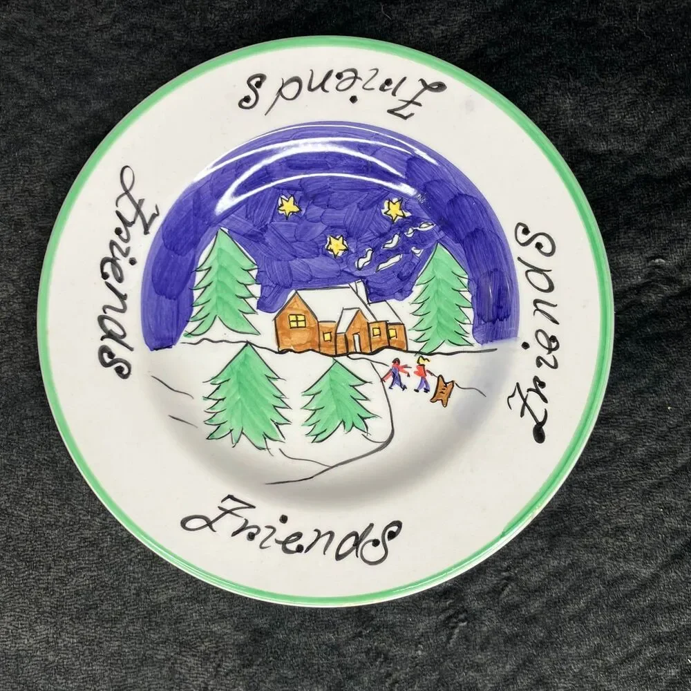 Eddie Bauer Hand Painted Christmas Luncheon Plate 4 Piece Set China 8.25